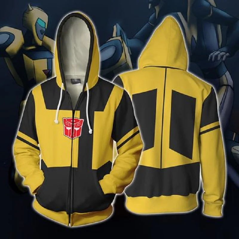 

2019 Autumn Winter 3D Print Transformation Bumblebee Sweatshirts Hoodies Fashion Cosplay Zipper hooded Jacket clothing