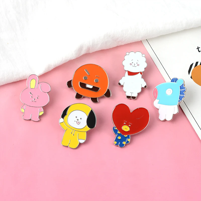 BTS Brooch BT21 TATA,COOKY,MANG,SHOOKY,RJ,CHIMMY,KOYA Badges Cartoon Rabbit Sheep Horse Dog Biscuits Koala Pins K-pop Jewelry