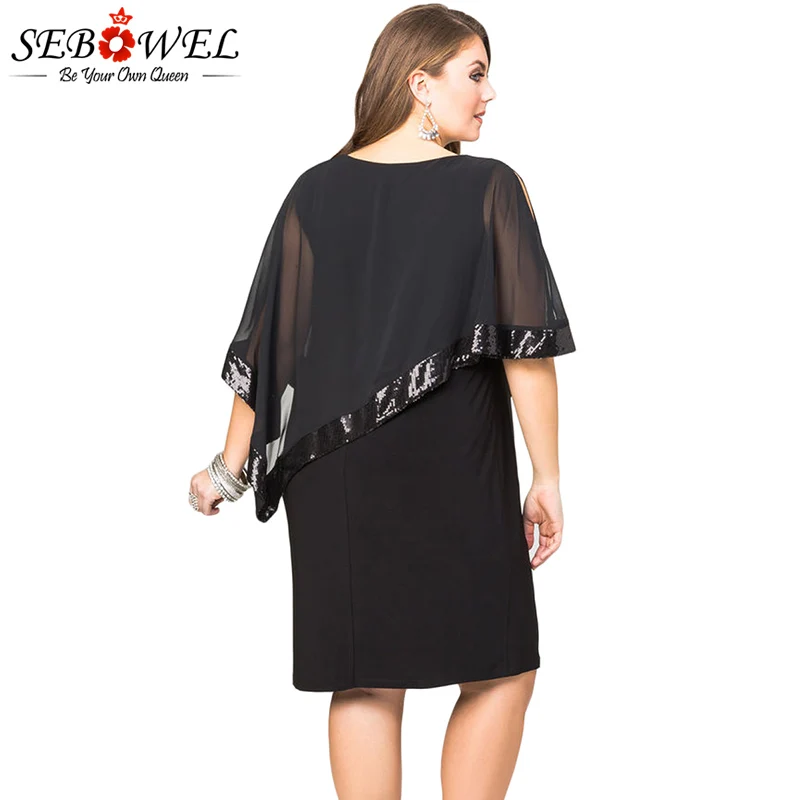 Black-Sequined-Mesh-Overlay-Plus-Size-Poncho-Dress-LC220485-2-2 