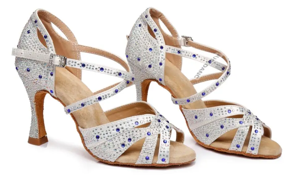 silver heel 6cm Женские кроссовки; Танцевальная обувь для джаза, сальсы, латинских танцев; квадратная танцевальная обувь; стразы; яркие цвета; JuseDanc - Цвет: silver heel 6cm