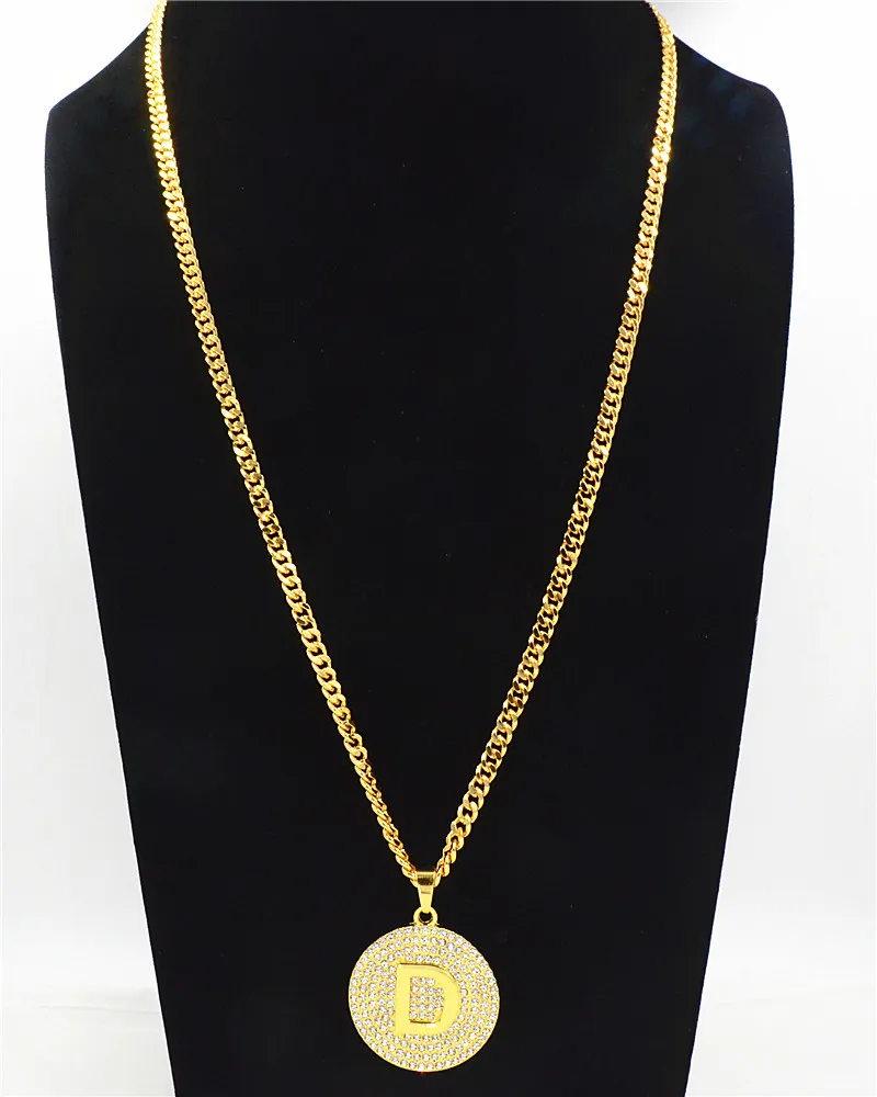 D Pendant Necklace Mens Gold Chain 
