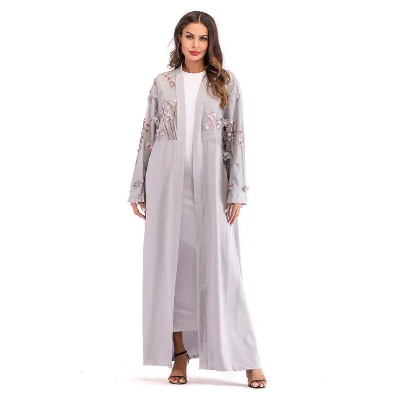 Мода трехмерная Цветочная вышивка мусульманских Абаи платье Свободный кардиган длинный халат платья Исламская Костюмы a898