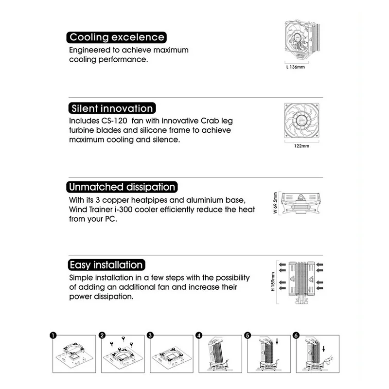ALSEYE кулер для процессора охлаждение процессора TDP 270W радиатора с 120-мм вентилятор для LGA 1155/775 И AM2+ / АМ3+ / АМ4