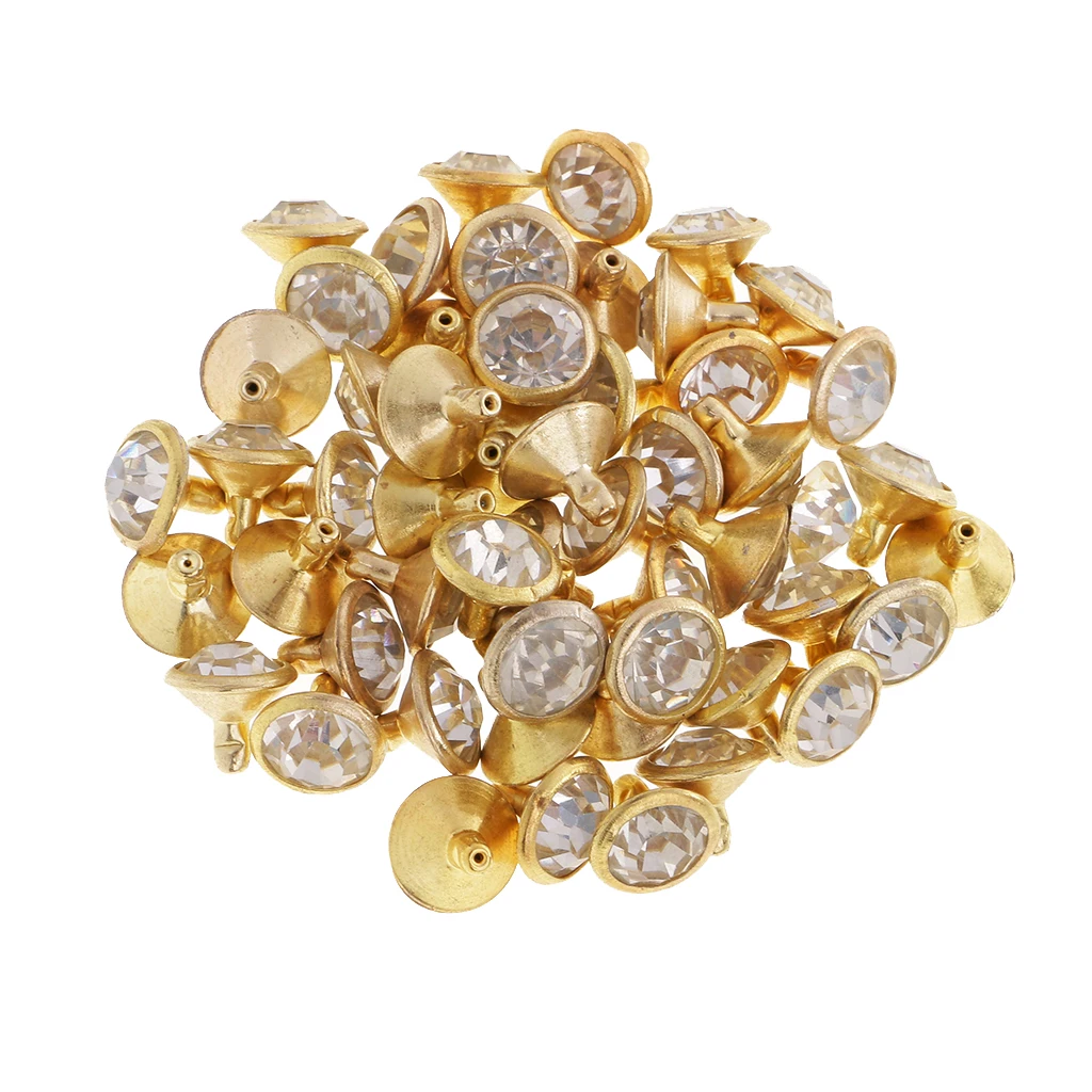 50 Pieces Rhinestone Rivets Studs Buttons for Sewing Crafts DIY Bag Clothes Shoes 7/10mm Silver/Gold Leathercrafts Accessories