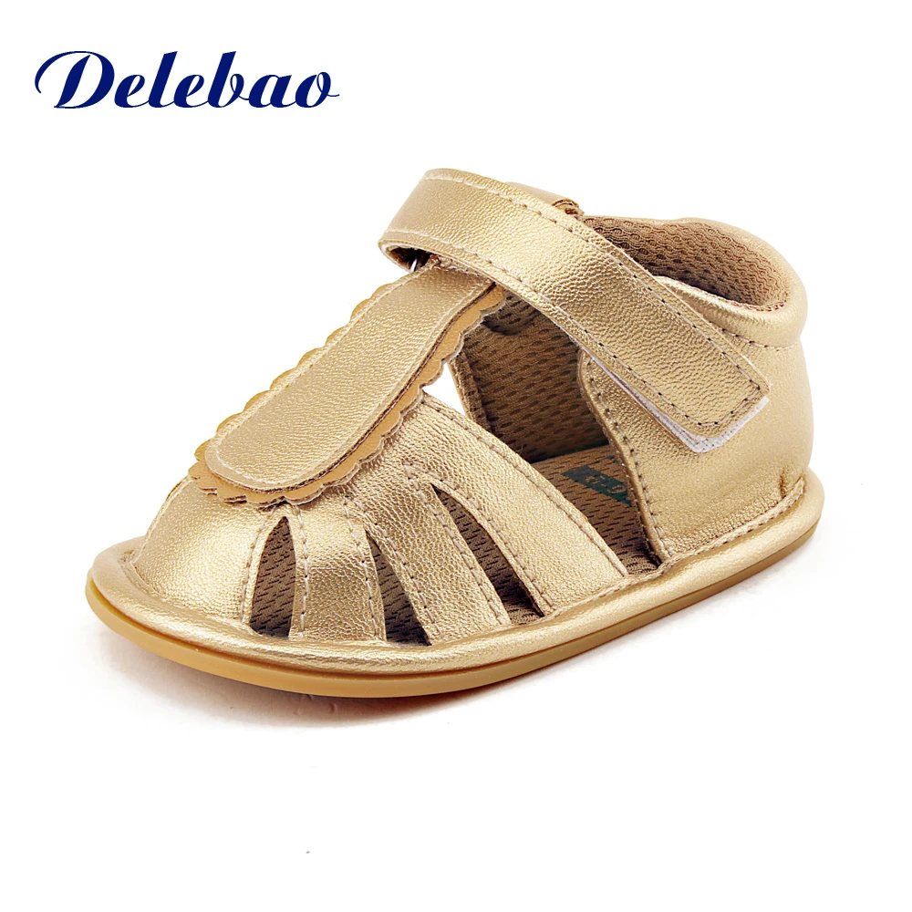 

Delebao 2017 Summer New Design Gold Color Baby Sandals Purfle Hook & Loop Rubber Sole Infant Toddlers Baby Shoes