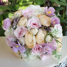 JaneVini элегантный фиолетовый свадебные букеты для свадьбы ручной работы розовый шелковые розы букет цветов Fleur Artificielle