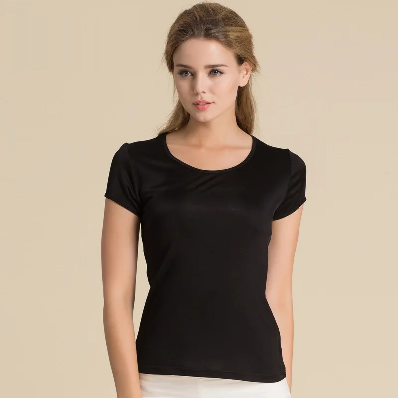 Ceny 100% czysty jedwab koszulki damskie Femme topy koszulki koszula kobiety Casual w jednolitym cukierkowym kolorze kobiet z krótkim rękawem moda damska koszule