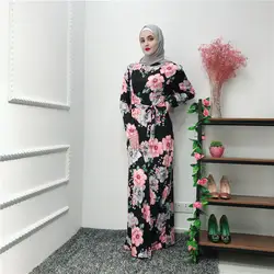 2019 хиджаб для мусульманок платье с цветочным принтом турецкий ислам Катара халат мусулман Дубайский кафтан абайас женский Восточный халат