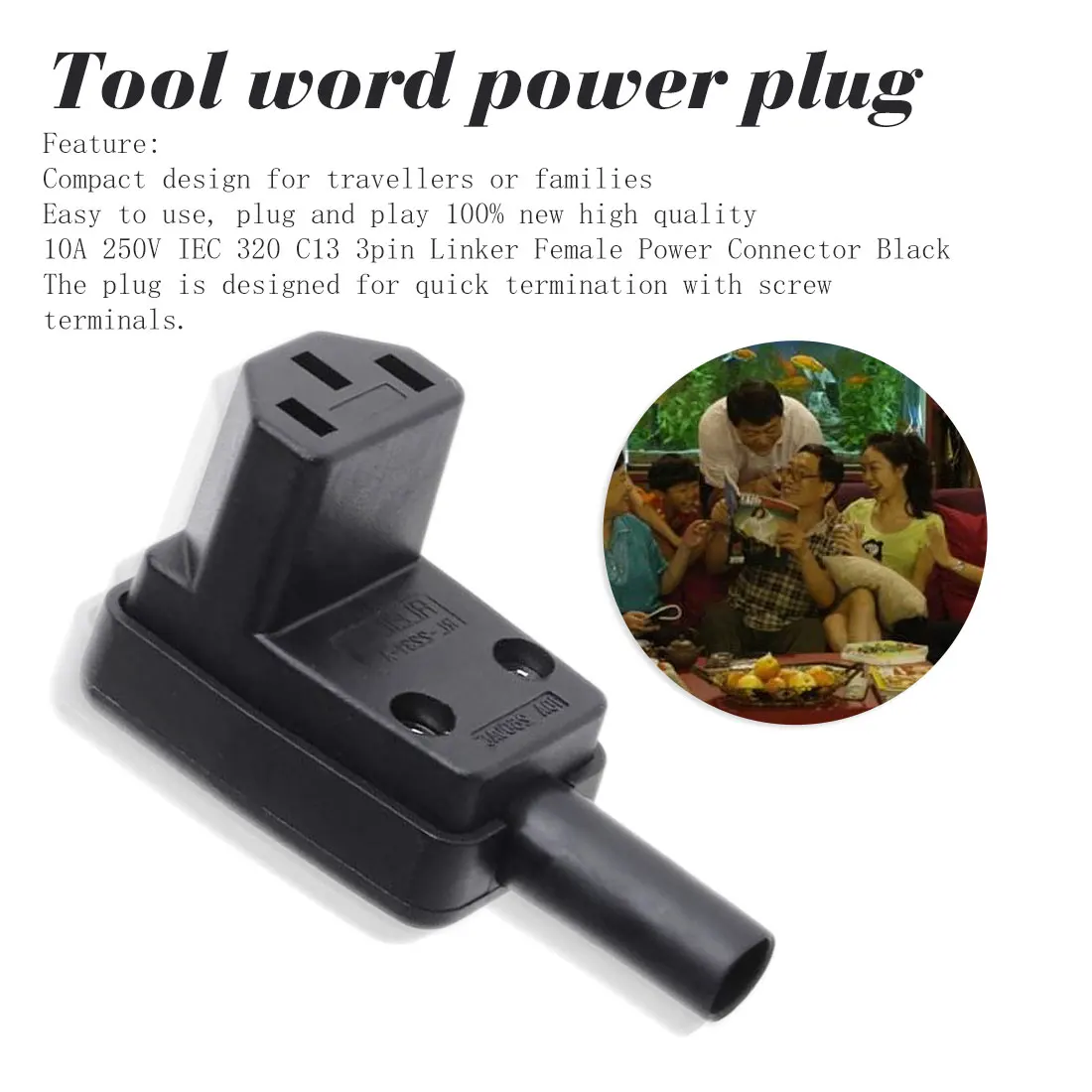 

90 Degree Angled IEC 320 C13 Female Plug AC 10A 250V Power Cord Cable Connector AC Power Plug