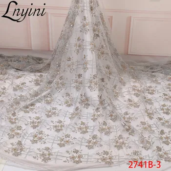 

Luxury Handmade Beads Lace Latest Embroidery African Lace Fabric for Wedding Dresses French Tulle Mesh Lace with Beads L2741B