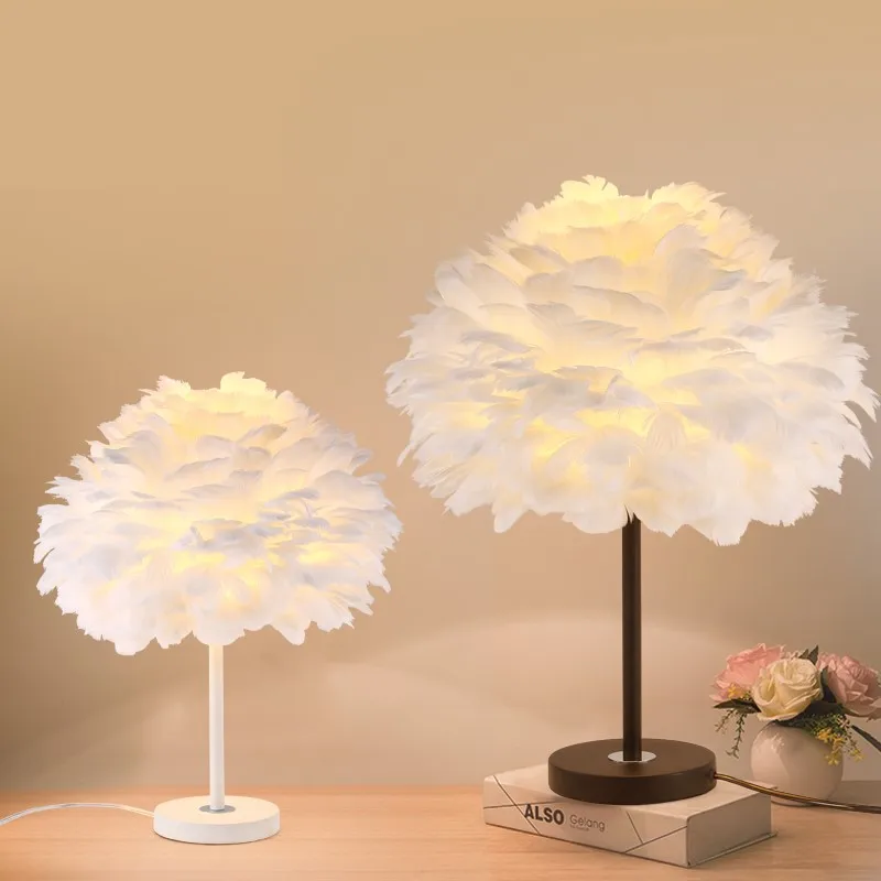 

Feather Table Lamp Bedroom Bedside Lamp Wedding Room Decoration Desk Light European Table Lamps For Living Room deco light fixtu