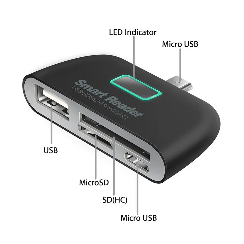 4 в 1 OTG/TF/SD адаптер для чтения смарт-карт Micro USB зарядка прочный порт#83907