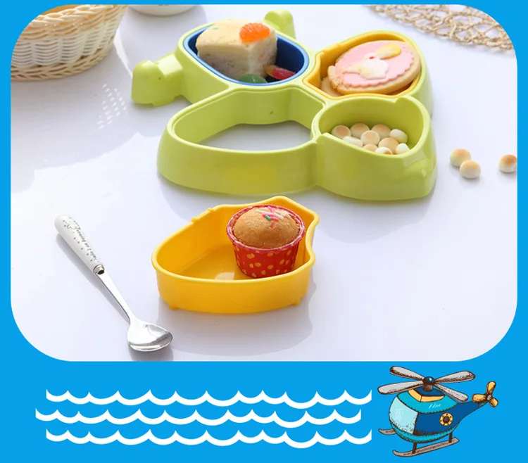 Детская посуда милый разделить мультфильма самолета Дети Детский обеденный плиты BPA бесплатно обеденный поднос кормушка блюд
