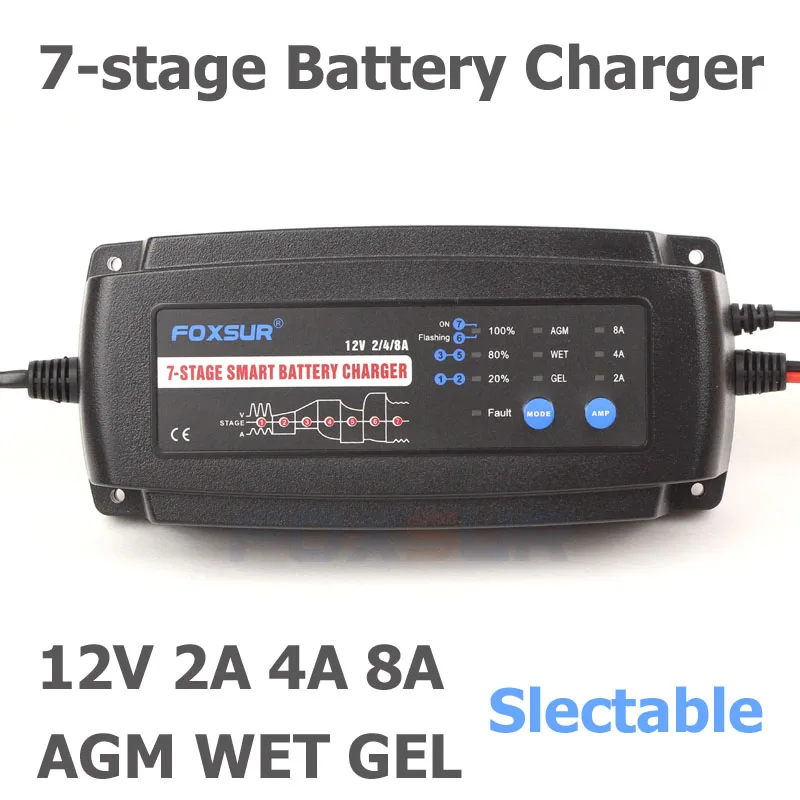 FOXSUR 12 V 2A 4A 8A Автоматическая умная Батарея Зарядное устройство, 7-stage Смарт Батарея Зарядное устройство, автомобильный Батарея Зарядное устро...