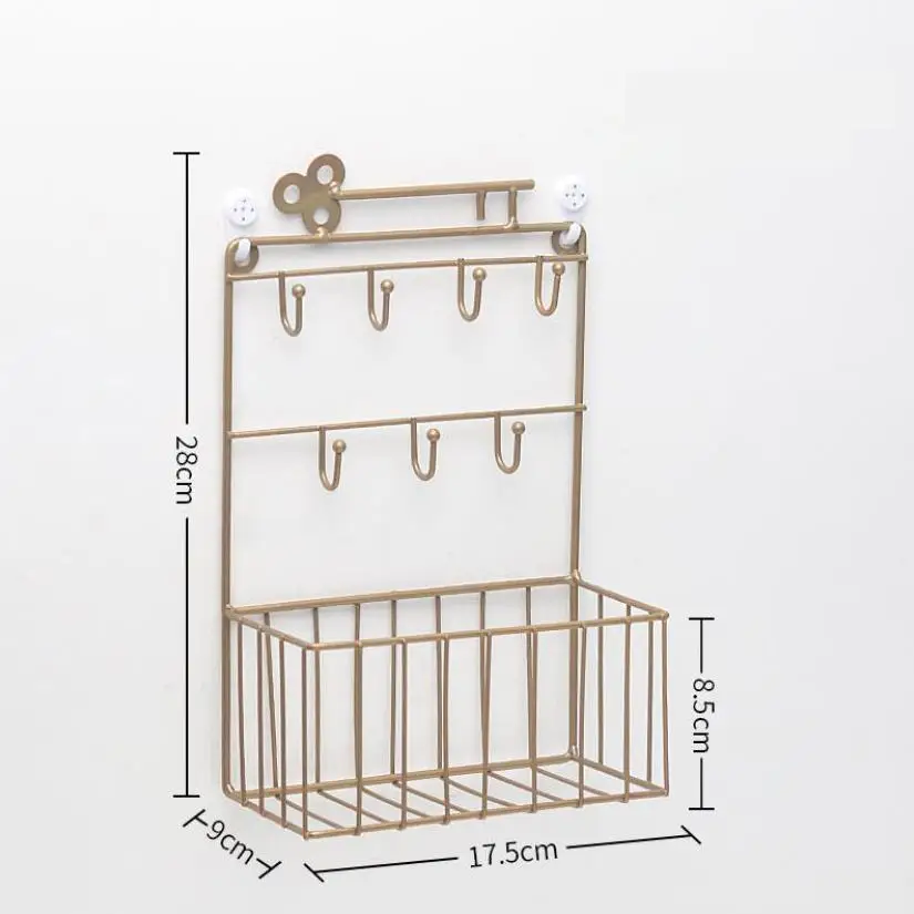Новинка, полка-корзина для хранения ключей, металлический крючок для ключей, железная декоративная настенная подвесная серьга, кольцо, ювелирные крючки, домашняя декоративная вешалка GY052 - Цвет: Золотой
