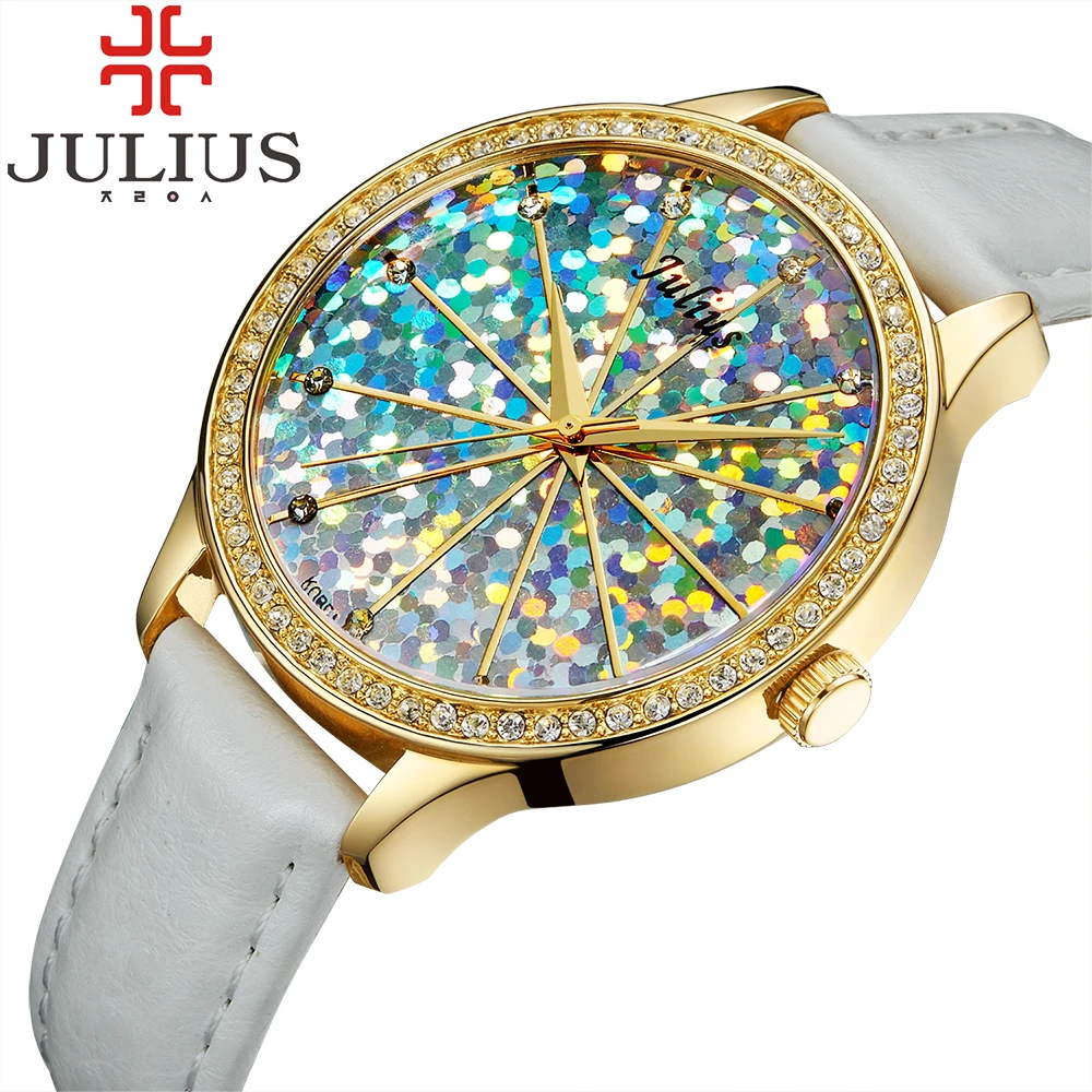 2016 Julius Brand Luxury Quartz Watch Crystal Women Watches Female Clock Leather Lady Wrist Watch Montre