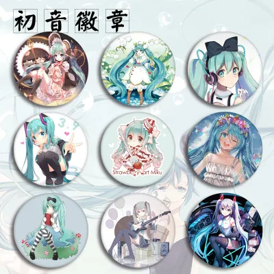 

12 Types Hatsune Miku Figure Model Brooch Pins Broches Round Tinplate Badge For Bag Lapel Fans Gift Fashion Jewelry Children Toy