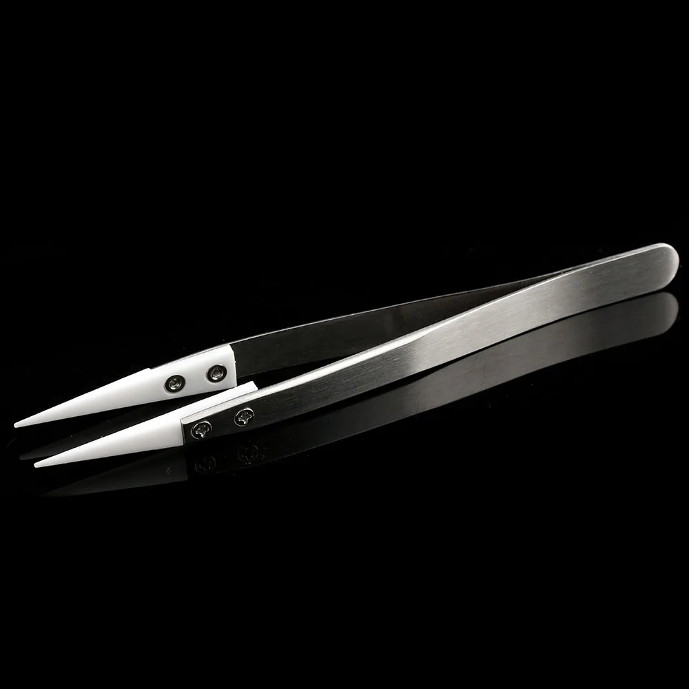 

1PC Silver Practical NEW Heat Resistant Stainless Steel Ceramic Tweezers Non Conductive Pointed Tip Hand Tools