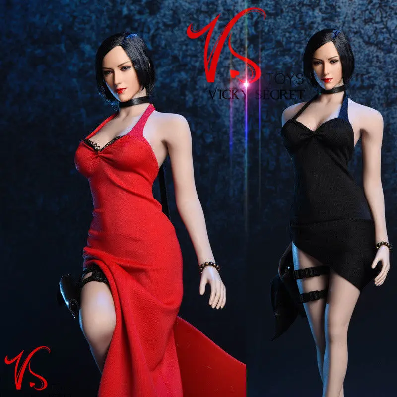 Модель 1/6 года: сексуальная Длинная юбка с подвеской на шее, Женская однотонная одежда Ada Wong, рубашка черного/красного цвета, вечернее платье, набор аксессуаров для фигуры