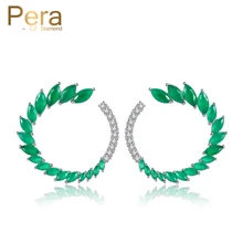Pera, классические серьги CC, брендовые, с зеленым камнем, модные женские вечерние серьги из стерлингового серебра 925, большие серьги-гвоздики с кубическим цирконием E279
