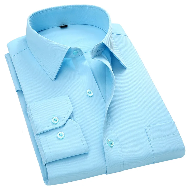 Мужская деловая Повседневная приталенная рубашка с длинным рукавом, однотонная мужская рубашка из Твила, черная, синяя, белая, фиолетовая, зеленая, розовая, 4XL
