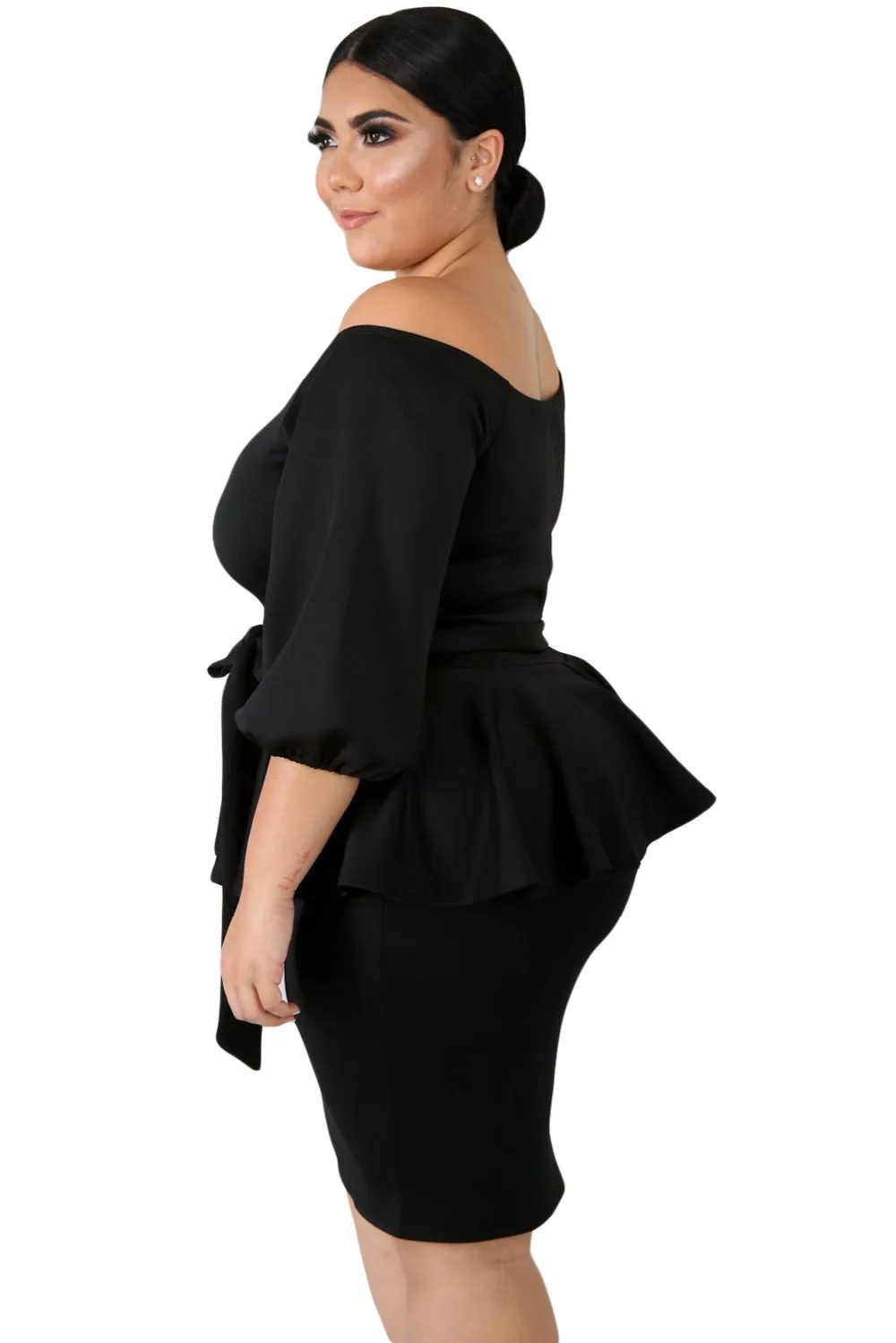Black-Sash-Tie-Plus-Size-Peplum-Dress-LC220596-2-3