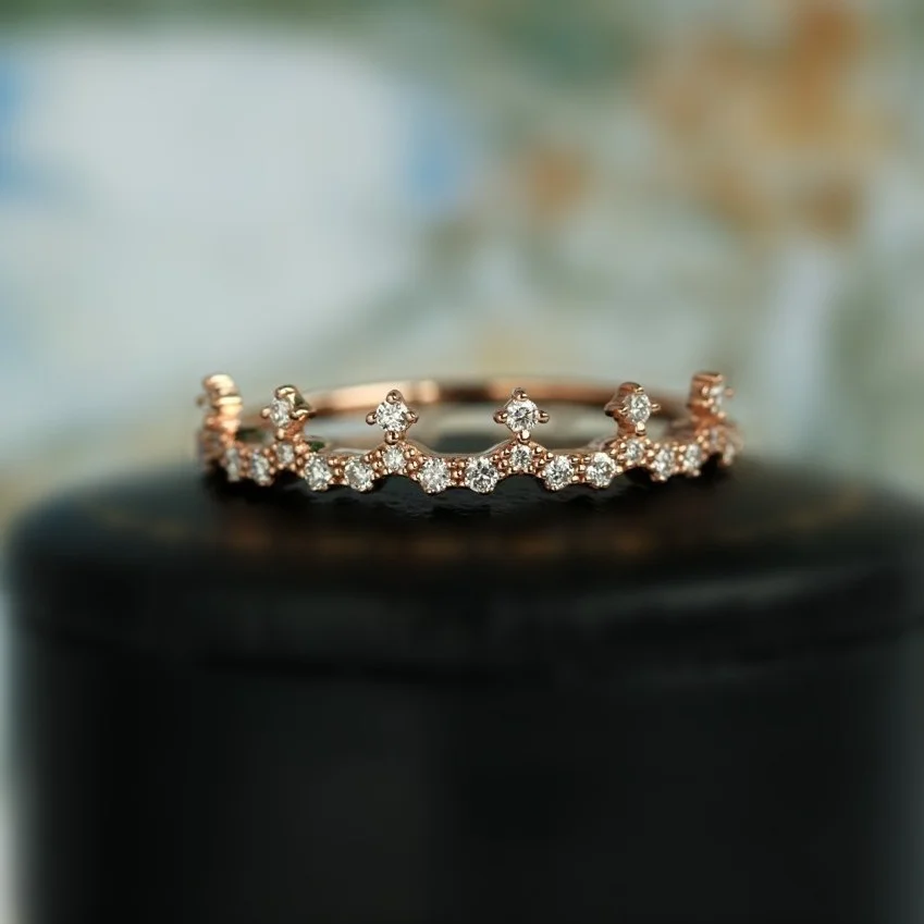 

New Queen Crown Rose Gold Ring Fashion Classic Micro Zircon Rings Band Jewelry Hand Accessories