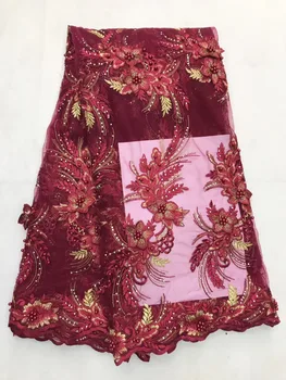 

Latest 3D African Lace Fabric Nigerian Beaded Embroidered High Quality French Tulle Lace Fabrics 5 yards For Wedding Dress A738