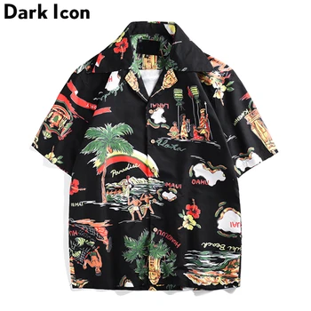 

Dark Icon Hawaii Style Men's Shirt Short Sleeve Turn-down Collar Retro Hip Hop Shirt High Street Fashion Shirts Men