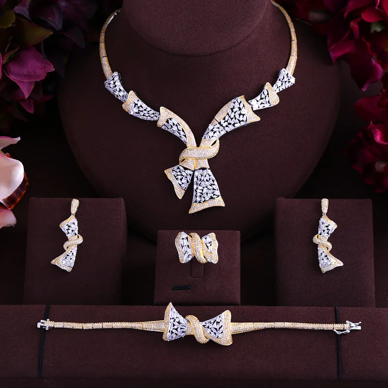 

jankelly Luxury cubic zirconia necklace bracelet earrings and ring 4pcs dubai full jewelry set for women,bridal dress dinner