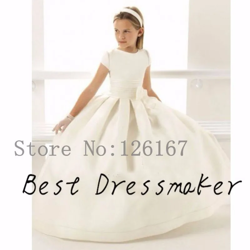 2016-Ivory-flower-girls-dresses-ball-gown-floor-length-cap-sleeve-bow-satin-first-holy-communion