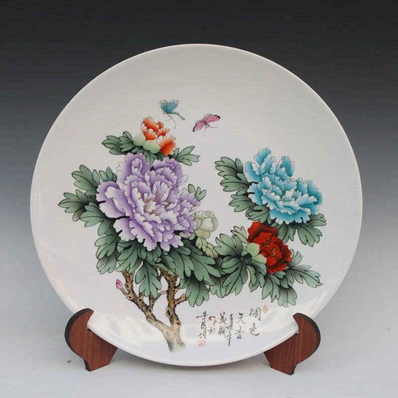

Antique Inmitation Ceramic Porcelain Decoration Plate / Dish Artistic Collection with Handpainted Colorful Flowers Painting