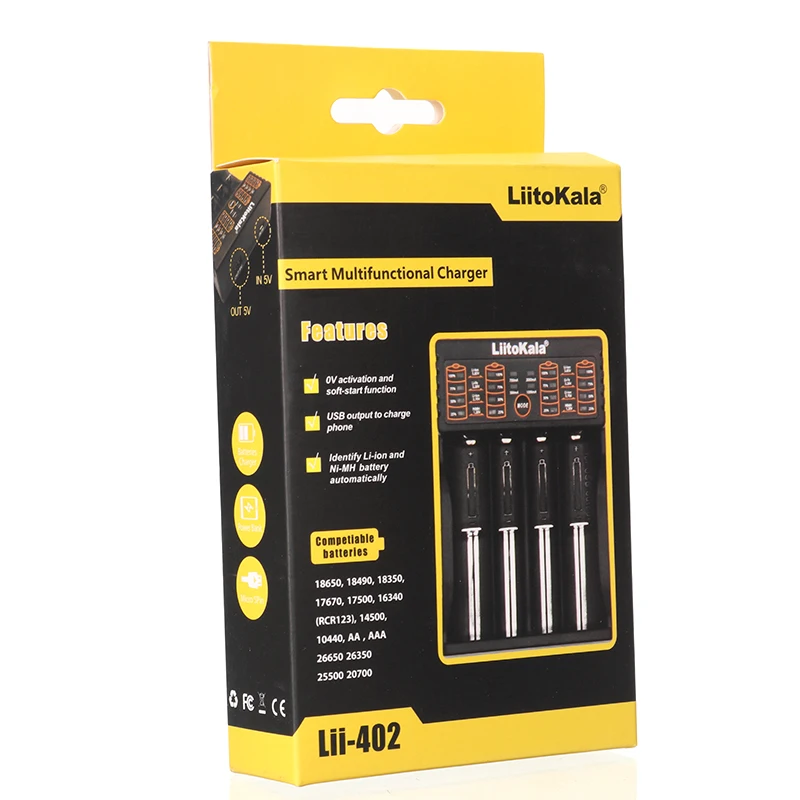 Liitokala Lii-402 Micro USB DC 5 В 2A 4 слота 18650/26650/16340/14500 Зарядное устройство литиевый NiMH аккумулятор для 3,7 в AA AAA SC