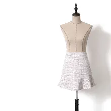 Весна Осень корейский с оборкой, с высокой посадкой юбка-годе для женщин девочек сладкий плед шерстяной твид мини юбка Y147