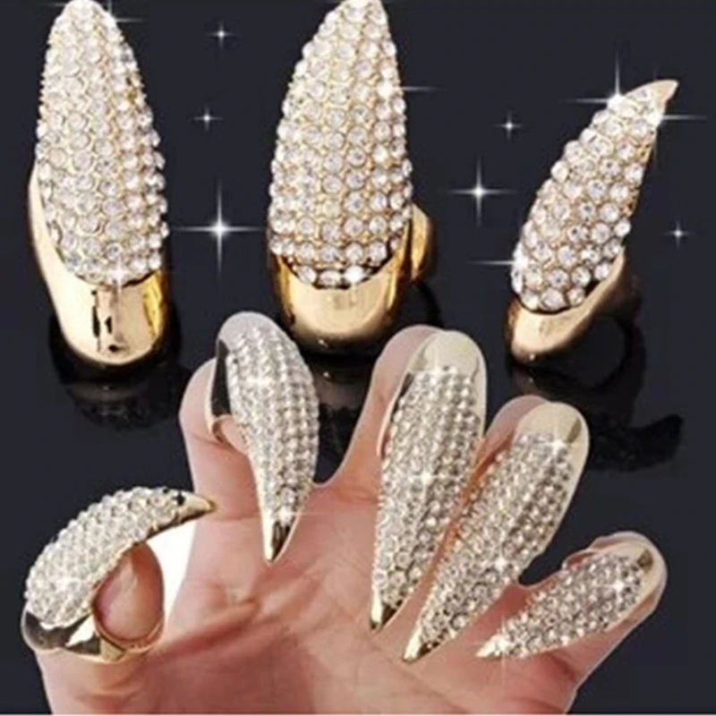 

PINKSEE 3 Pcs Europe Style Fingernail Ring Women's Crystal Rhinestone Finger Tip Nail Cover Rings For Woman Unisex