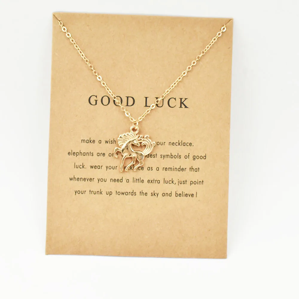 

10PCS Alloy Gold Horse Pendant Necklace Hand Stamped Fashion 40CM Chain Necklace Jewelry Gift For Girls