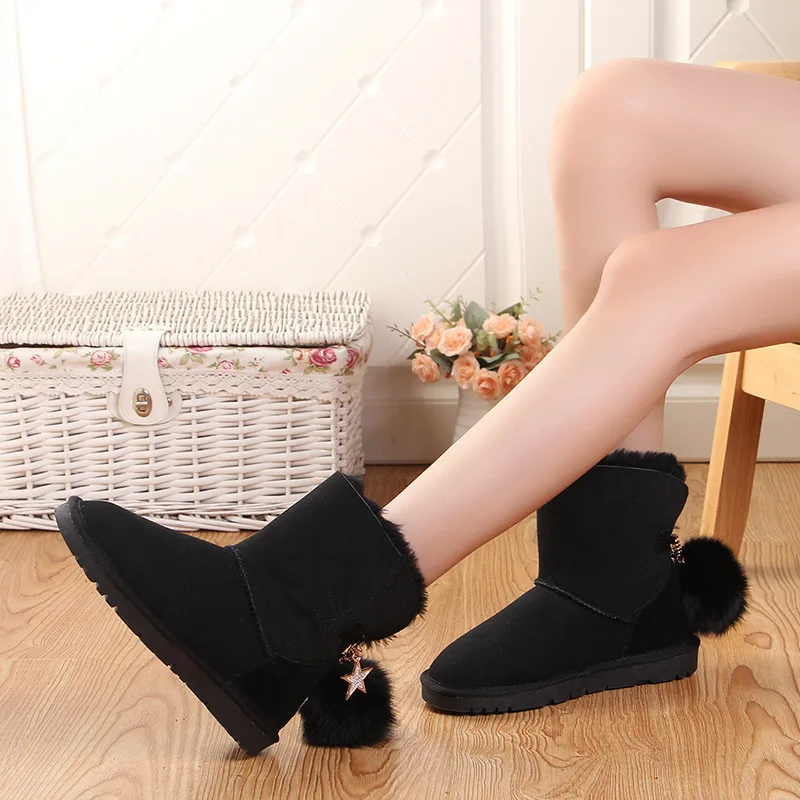 Série Hiver Décoration Poils En Classique gray Bottes Peau De D'hiver Chaîne Femmes Cristal Pink Laine Chaussures Mouton Avec La Et Chaud Boule Femme black jL4AR35q