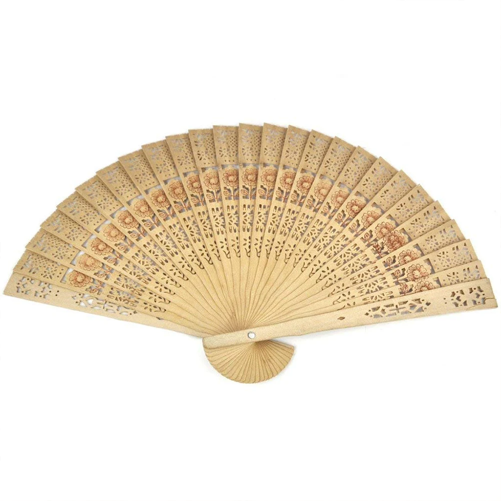 

Wooden Foldable Fan Chinese Flower Pattern Sandalwood Fan Colorful Hand-Hold Folding Fan For Wedding Favor As Shown