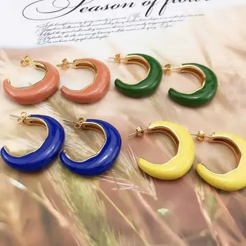 

Design of Fashionable Anti-allergy Colourful CC Hoop Earrings 24K Gold Plate Curve French Enamel Ear ring brincos halka küpe