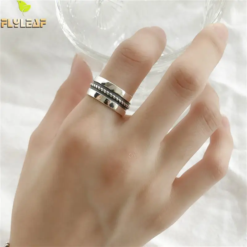 

Flyleaf 925 Sterling Silver Rings For Women Wide Face Vintage Geometric High Quality Simple Fashion Jewelry Open Ring Femme