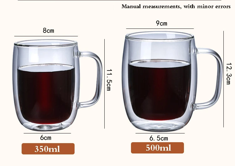 Прозрачный двусторонний стакан для кофе кружка напиток с стеклянная кружка с ручкой 300 мл/350 мл/450 мл холодная и термостойкая посуда для напитков