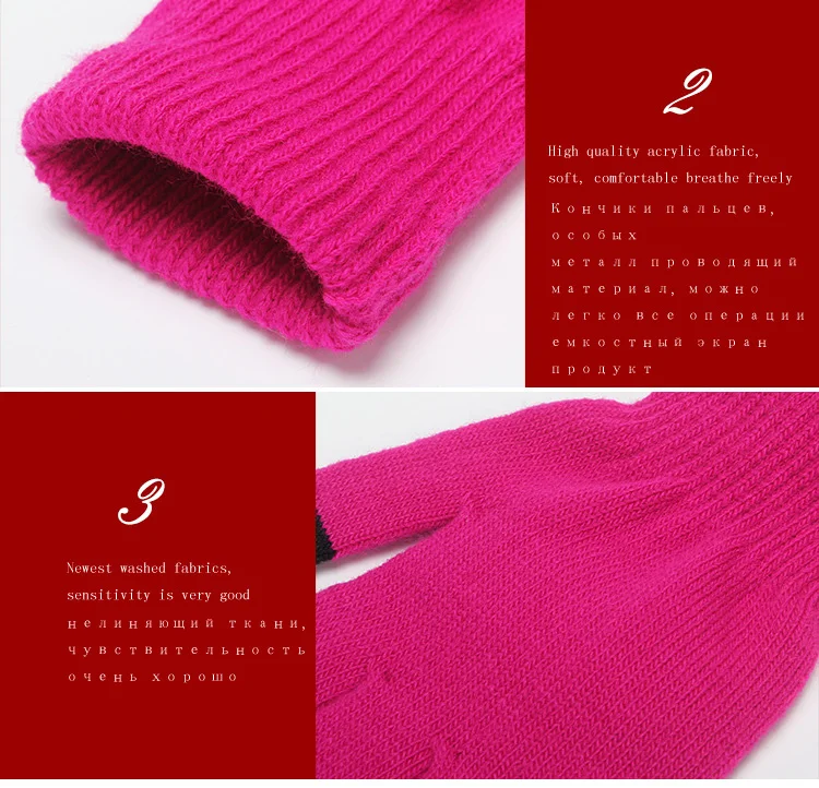 Fashion Female Wool Knitting Touched Screen Gloves Winter Women Warm Full Finger Gloves Stretch Warm Guantes Knit Mitten