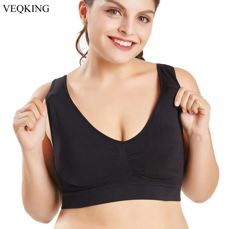 Veqking M Xxl Xxxl 4xl 5xl 6xl Buyuk Boy Spor Sutyeni Siyah Beyaz Nefes Tel Ucretsiz Uyku Gunluk Yoga Sutyen Kadin Yastikli Spor Ust Sports Bras Aliexpress