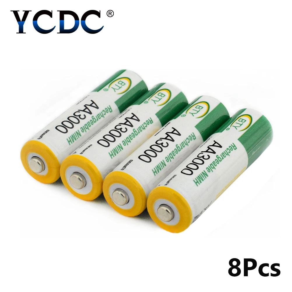 YCDC 8 шт 3000mAh 1,2 v LR6 HR6 перезаряжаемые батареи BTY HI-CAPACITY AA 2A Ni-MH батареи MN1500 долговечные AA батареи