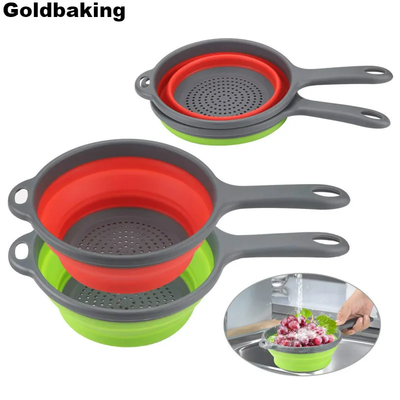 

1 Pieces Collapsible Colander Silicone Collapsible Strainer with Long Handles Space-Saver Folding Strainer Colander 2 quart