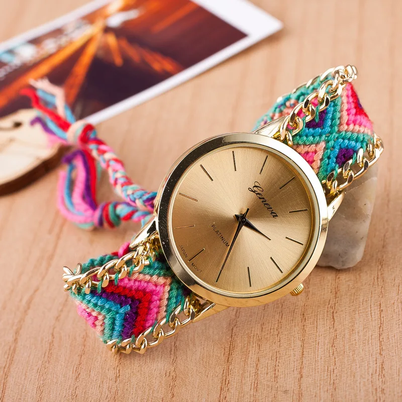 

New Handmade Braided Friendship Bracelet Watch women GENEVA Hand-Woven Thread Ladies Quartz-Watch montre femme relojes mujer