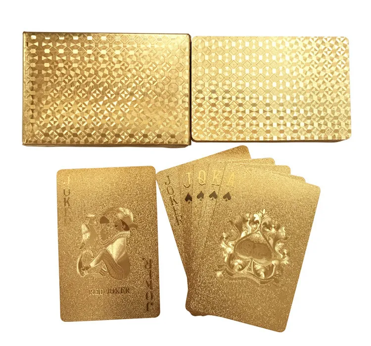 Pokerkarten Texas Hold'em 500€ Schein 24K Vergoldung + Holzschatulle NEU 