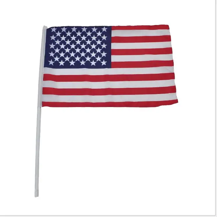 100pcs 14 21cm A Plastic Stick American Handing Flag Polyester