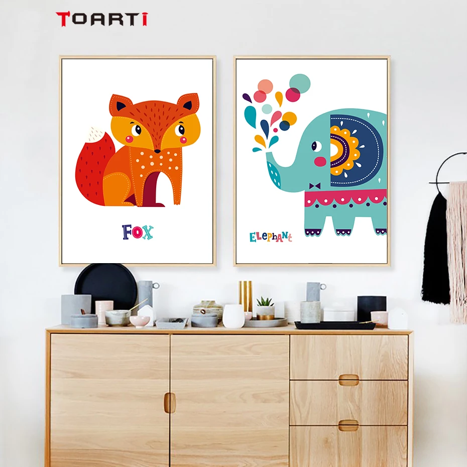 Indian Style Fox Elephant Canvas Art Painting (4)