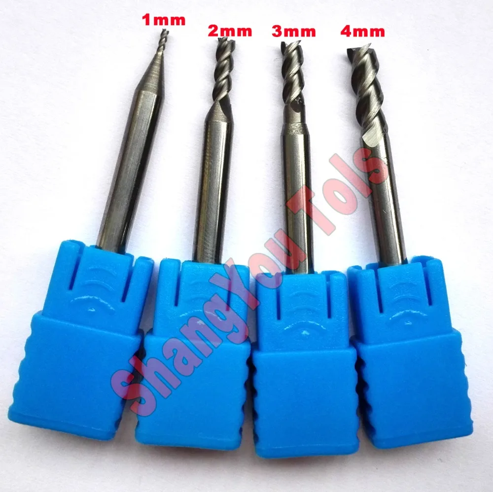 

4pcs/set 1mm,2mm,3mm,4mm HRC50 3Flutes End mill for Aluminum Spiral Bit Milling Cutter Tools Carbide CNC Endmill Router bits